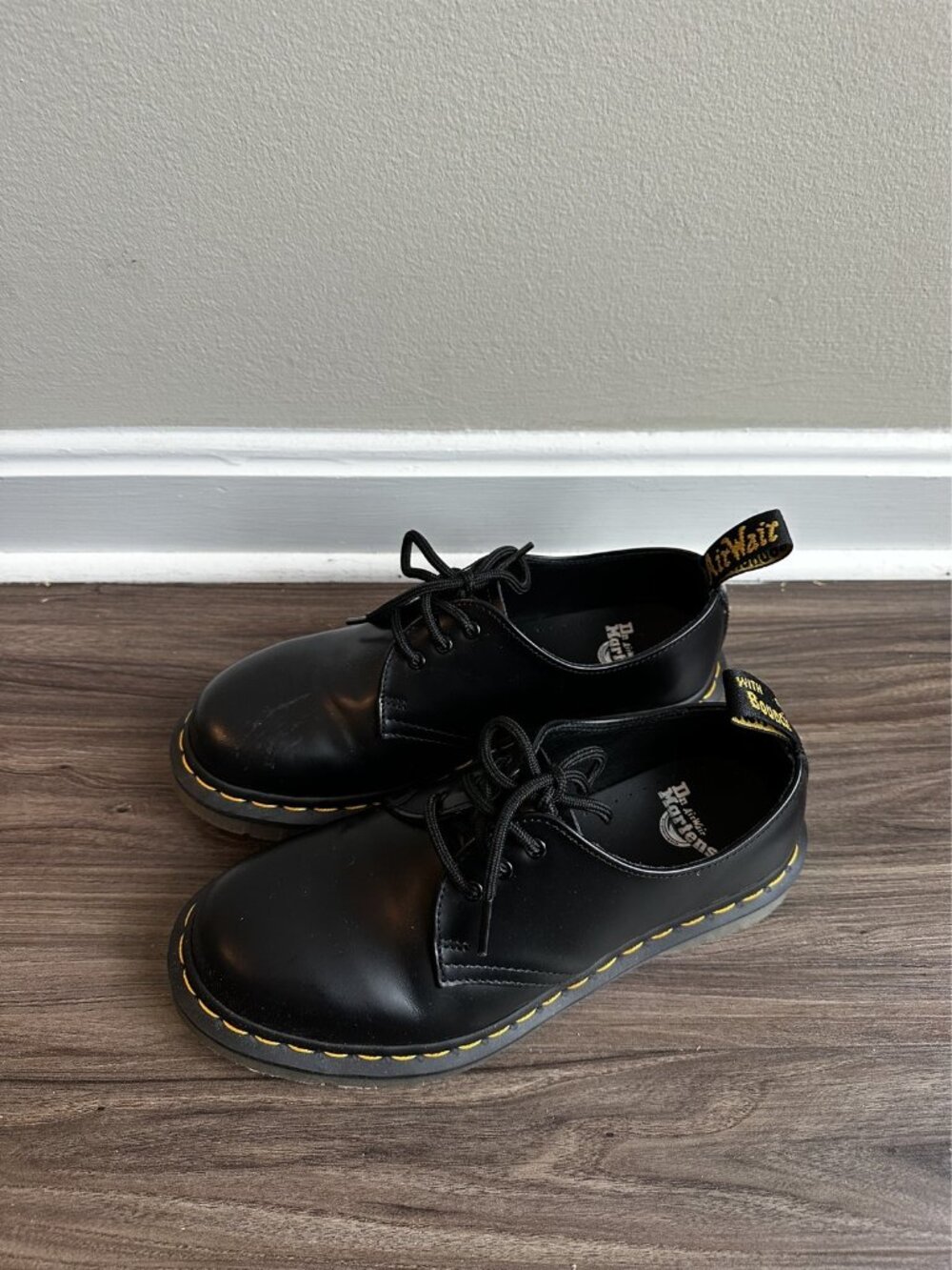 Dr. Martens 1461 3-Eye Oxford Black Smooth Leather Iced Translucent Sole Sz 6